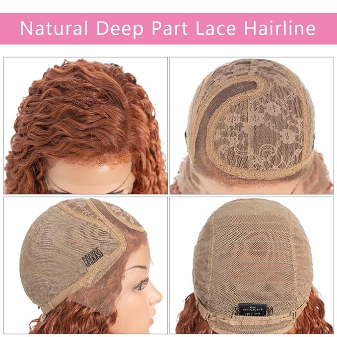 Style Icon 36”Super Long Curly Wig C-Shaped Side Part Lace Wig Afro Baby Hair Synthetic Orange Red Color Wigs(36 inches, 130T)
