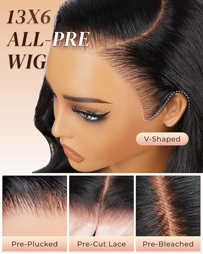 Arabella Hair 13x6 Lace Front Wigs Human Hair 210% Density Glueless Wig Human Hair 100% Body Wave Human Hair Wigs 12A Pre Plucked Pre-Bleached Pre-Cut Glueless Wig (18inch,13x6 body wave)