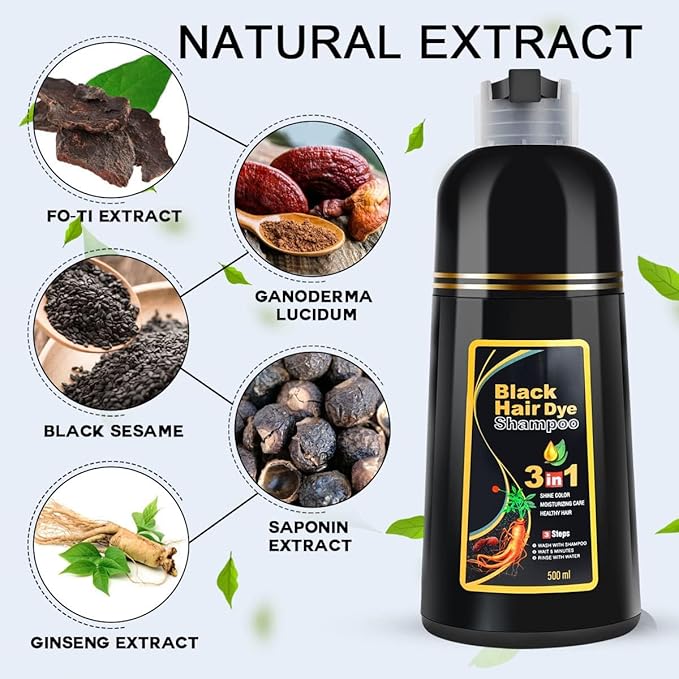 cosmpro Black Hair Dye Shampoo 3 in 1 for Women/Men for Gray Coverage Instant Hair Color Shampoo Semi Permanent Champu Para Cana
