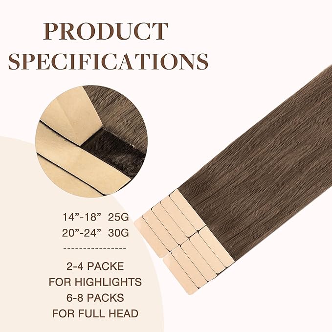 GOO GOO Tape in Hair Extensions Human Hair, 5 Light Ash Brown, 22inch 30g 10pcs, Skin Weft Seamless Invisible, Silky Straight with Thick Ends, Remy Human Hair