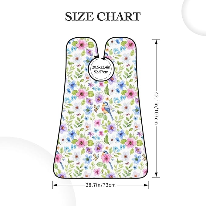 Non-Stick Beard Bib for Shaving, Watercolor Floral Vintage Flowers and Birds Butterflies Peony Flower Shave Bib, Waterproof Hair Catcher with Suction Cups, Grooming Apron Men Husband