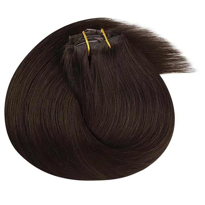 Ve Sunny Real Hair Extensions Clip in Human Hair Dark Brown Remy Hair Extensions for Women Human Hair Clip in Extensions Brazilian Hair Straight 20inch 120g 7pcs