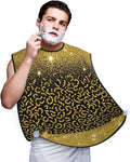 Non-Stick Beard Bib for Shaving, Black Gold Glitter Cheetah Leopard Print Shave Bib, Waterproof Hair Catcher with Suction Cups, Grooming Apron Men Husband