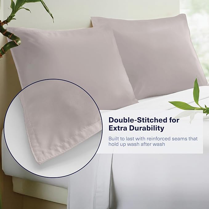 Kickoff Viscose Bamboo Pillowcase, King, Set of 2, 100% Organic Hidden Zippered Viscose Bamboo Pillow Case King Size, Cooling Pillow Cover for Hot Sleepers (20"x40", Grey Mist)