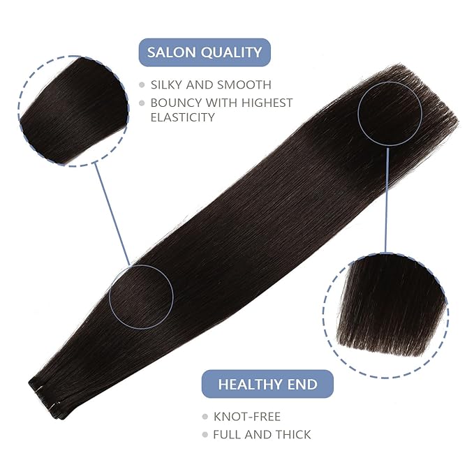 COOKAYU Invisible Tape in Hair Extensions, Darkest Brown 22Inch 50g 20pcs Seamless Invisi Edge Tape in Human Hair Straight Invisible Hair Extensions