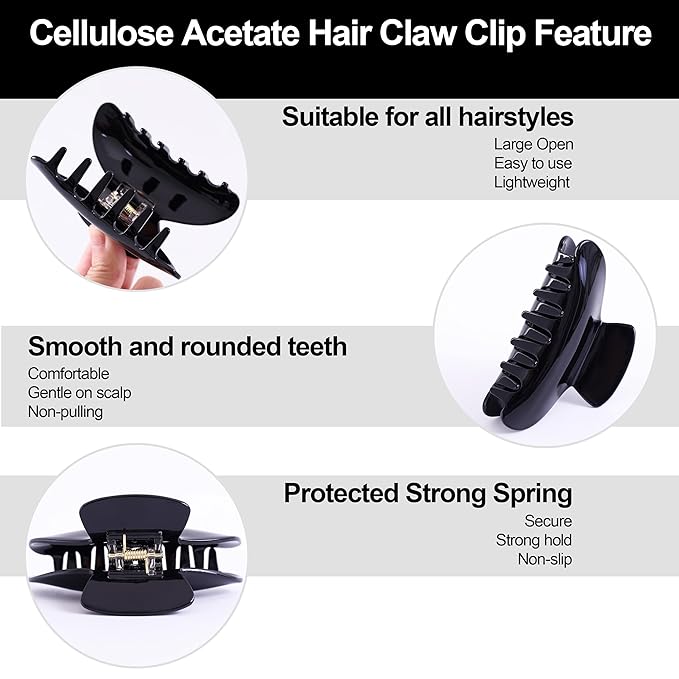 Big Claw Hair Clips for Women Hair Jaw Clips Large Hair Claw Clamps Acetate Hair Clip 2 Pack,Black/Red