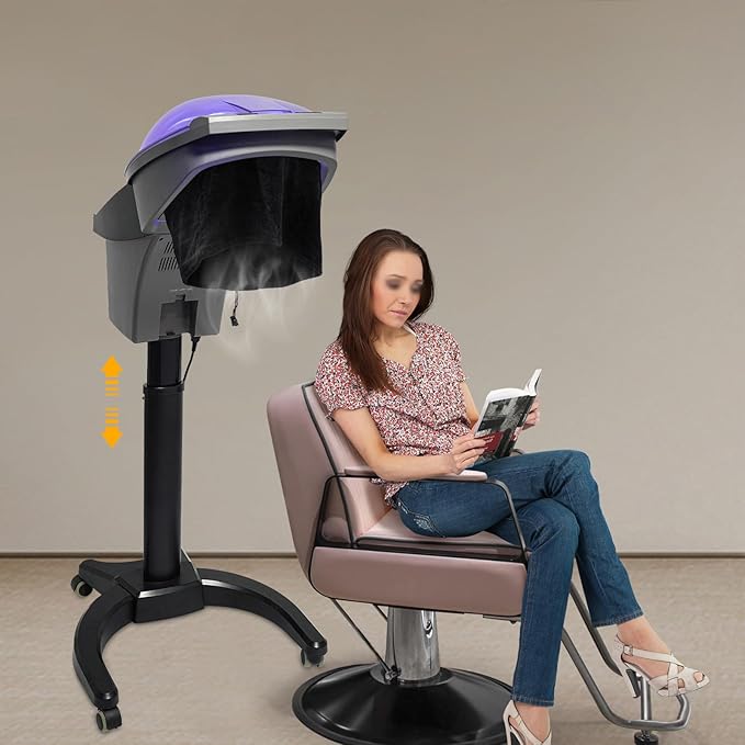 Hair Steamer, 7 Light Professional Standing Deep Conditioning Hair Steamer with Care Hood, 700W Height Adjust Ozone Household Hair Care Oil Treatment Dyeing Machine for Salons, Barbershops