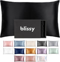 Blissy Silk Pillowcase - 100% Pure Mulberry Silk - 22 Momme 6A High-Grade Fibers - Silk Pillow Cover for Hair & Skin - Regular, Queen & King (Black, Queen)