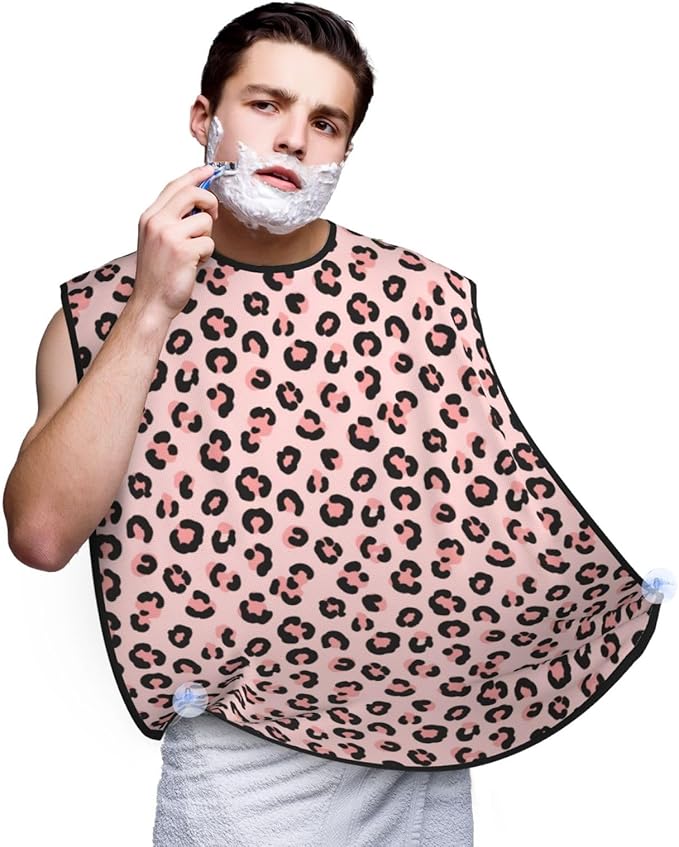 Stretchable Beard Cape, Non-Stick Hair Catcher for Trimming, Waterproof Grooming Apron, Cheetah Leopard Print Floral Pink