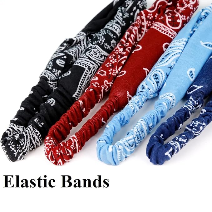 Huachi Bandana Headbands for Women Boho Twist Head Wraps, Elastic Hair Bandana Headband Summer Hair Accessories