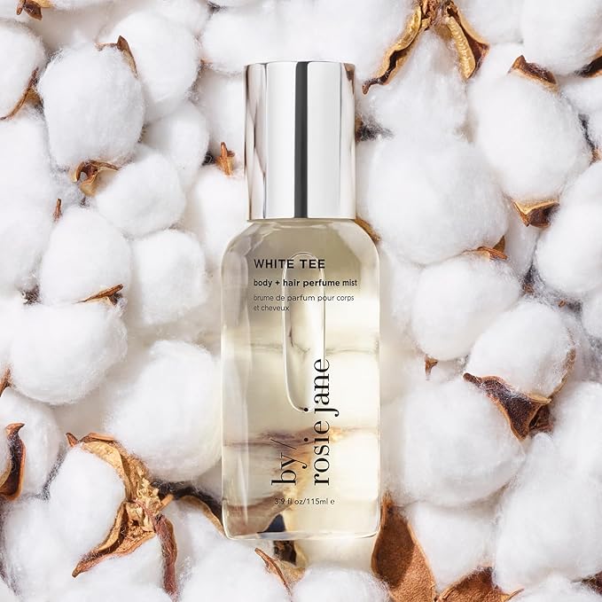 By Rosie Jane Body & Hair Perfume Mist (White Tee) - Clean Hair & Body Mist for Women - With Notes of Cotton Blossom, Lily Water & Soft Rose (115ml)