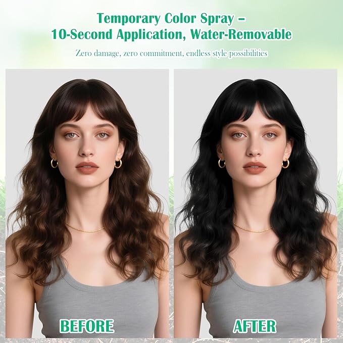 Christmas Temporary Hair Color Spray for Kids Women,One-Time Use Black Hair Spray, Washable Temporary Hair Dye, Natural Hair Color Wax, Non-sticky Hair Spray for Cosplay,Party,Halloween(Black,4.06Oz)