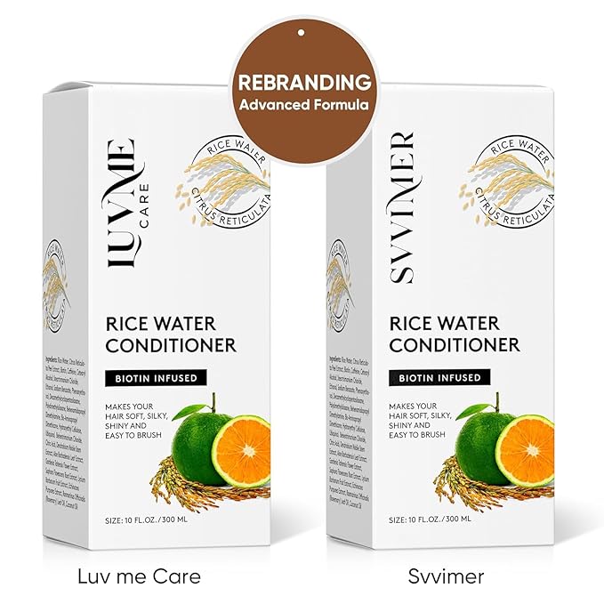 Luv Me Care Rice Water Hair Thickening Conditioner - with Biotin Improve Strength, Volume, and Shine, Deep Conditioning for Dry, Frizzy, or Curly Strands 10 Fl Oz