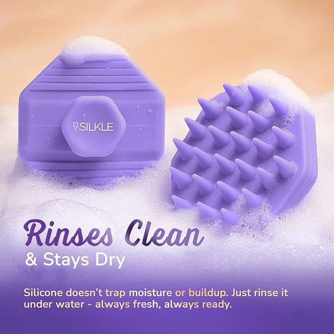 Silicone Scalp Scrubber - Massage Shampoo Brush, Soft Bristles for Hair Growth & Dandruff Removal - Ergonomic Design, Wet & Dry Use, Deep Cleansing Scalp Exfoliator for All Hair Types - Purple