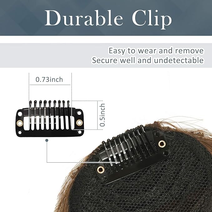 BARSDAR Clip in Human Hair Bangs - 100% Real Human Hair Clip in Bangs for Women - Dark Brown French Bangs Fringe with Temples Real Hair Bangs Extensions Hairpieces - Dark Brown