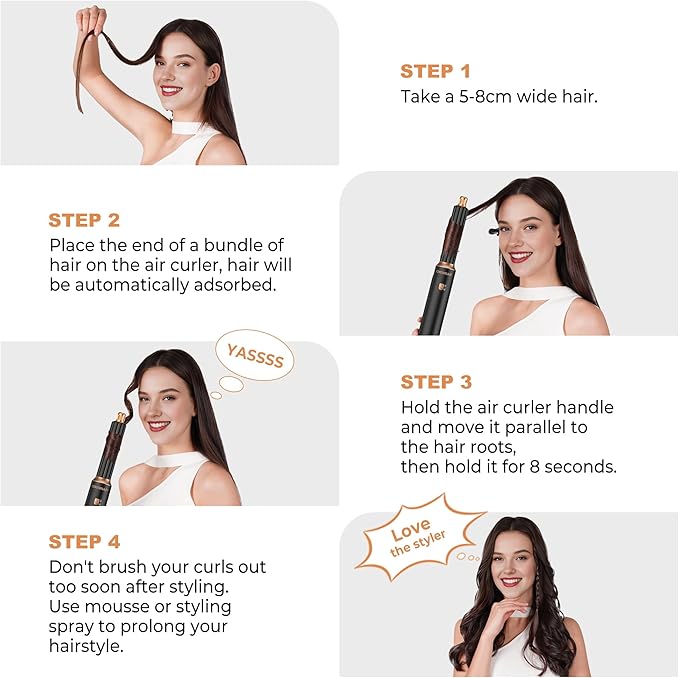 6 in 1 Blow Dryer Brush Set,Hot Air Styler Negative Ion Air Curling Wrap Air Curler, Round Brush Blow Dryer Curling Iron Hair Styling Tools Gift for Dry,Volumize, Straight,Curl,100-120V