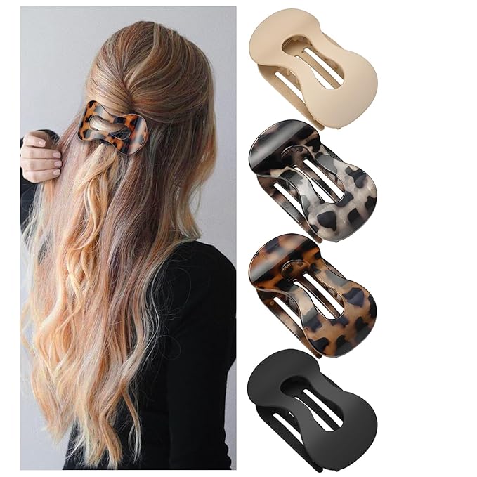 Flat Hair Clips for Women,French Lay Flat Claw Clips,Matte Strong Hold Side Hair Clip Thick & Thin Hair No-Slip Duck Billed Jaw Claw Clip 4 Pcs