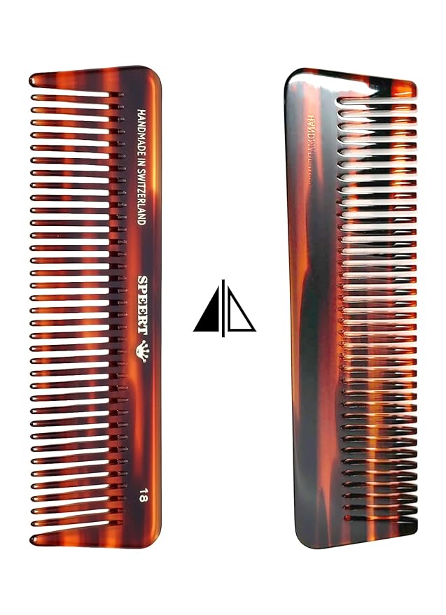 #18 Handmade Wide Tooth Comb Tortoise Havana Acetate Thick Coarse Curly Detangling Parting Grooming Teasing Hair Styling Hairdresser Barber Hairdressing Wet Dry Pocket Travel Women Men Kids
