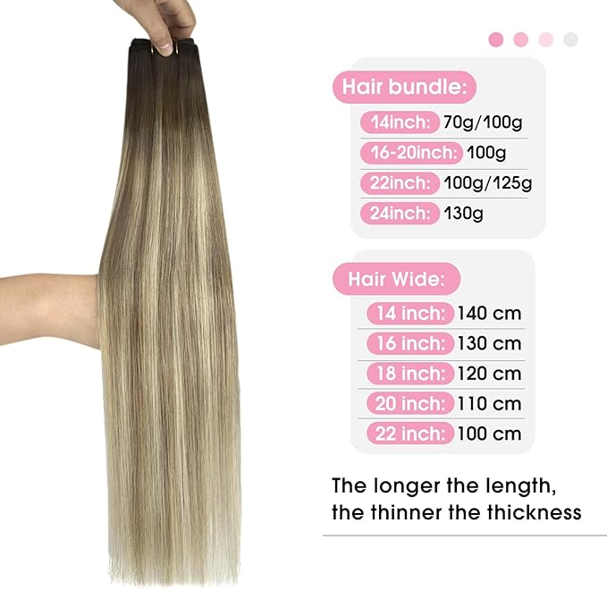 YoungSee Human Hair Weft Extensions Brown Ombre Sew in Extensions Balayage Weft Hair Extensions Human Hair Walnut Brown Ombre Light Brown with Blonde Balayage Hair Wefts Remy Hair 20Inch 100G