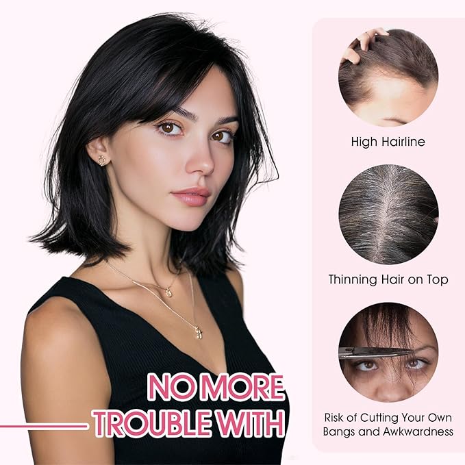 Hairro Human Hair Toppers with Side Bangs, 3D 360° Seamless Real Hair Toppers, Hand-Tied with 3.5"x4.7" T-shaped Base, Clip-In Hairpieces to Add Volume on Top, 11 Inch Light Brown