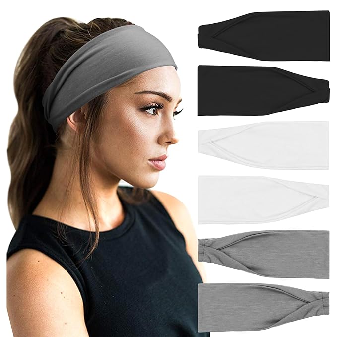 DRESHOW Yoga Sports Headbands for Women Elastic Non-Slip Headbands Workout Running Hair Bands 6 Pack