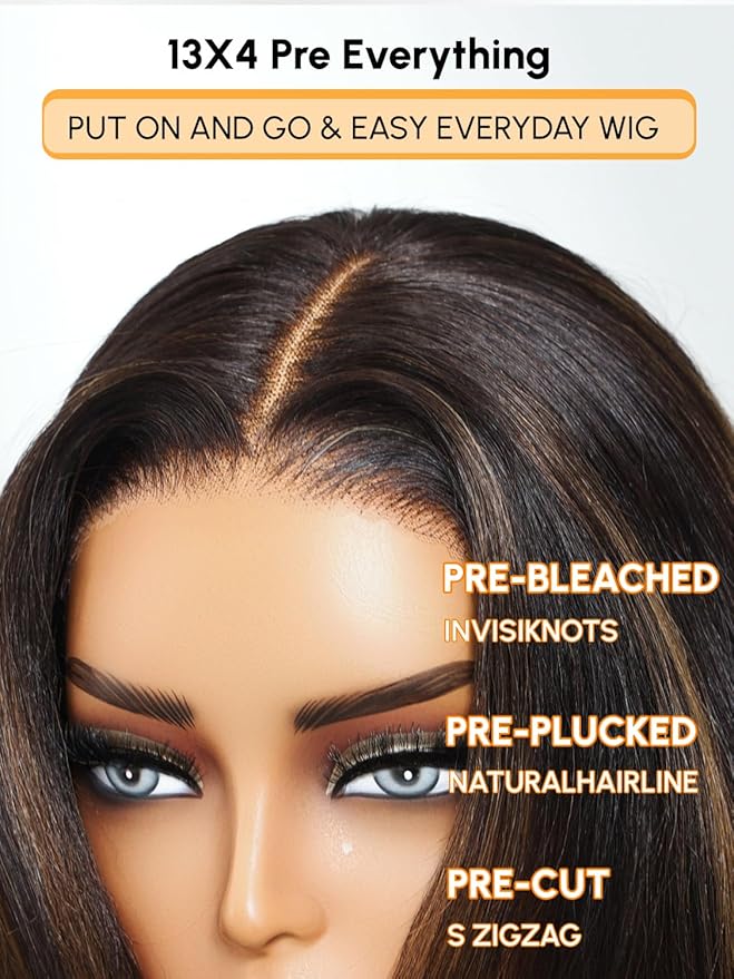 Julia Hair 13x4 Pre Everything Chestnut Brown Highlight Yaki Loose Body Wave Wig With Drawstring Glueless Wigs Human Hair HD Lace Frontal Wig Bleached Knots Ready to Go 26 Inch
