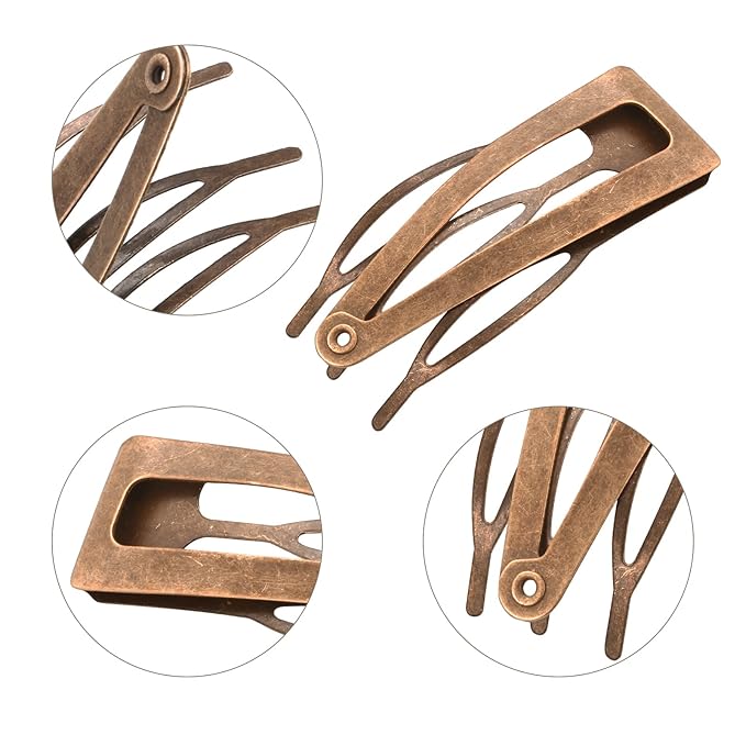 Chinco 24 Pcs Double Grip Hair Clips Metal Snap Clips Women Barrettes for Hair Making, Salon Supplies(Red Ancient Bronze,2 Inch)