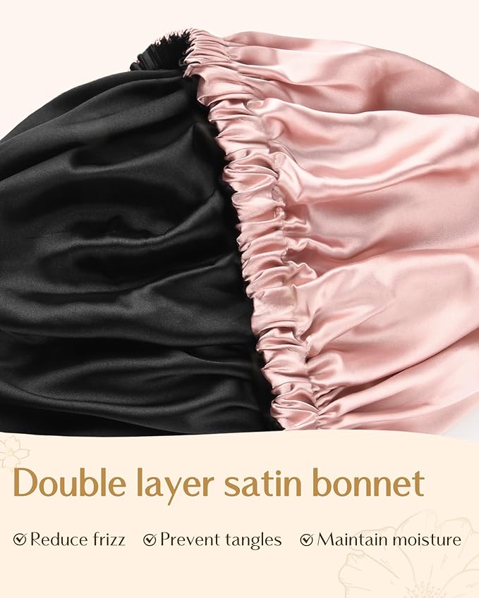 YANIBEST Adjustable Satin Bonnet Double Layer Hair Bonnet for Sleeping Bonnets for Women Hats Curly Natural Hair, Blush Pink
