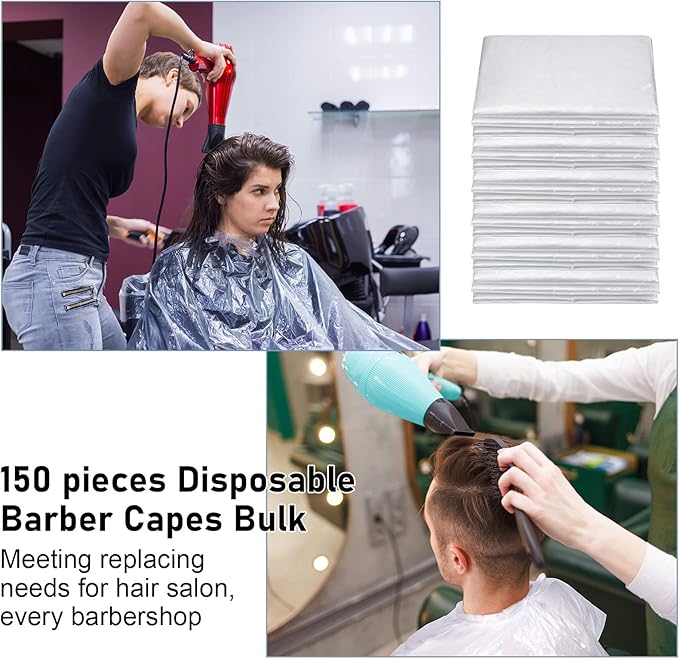 Yahenda 150 Pcs Disposable Salon Capes Bulk Waterproof Hair Cutting Capes for Barber Stylist Dye Supplies 59 x 43.3 Inch(Clear)