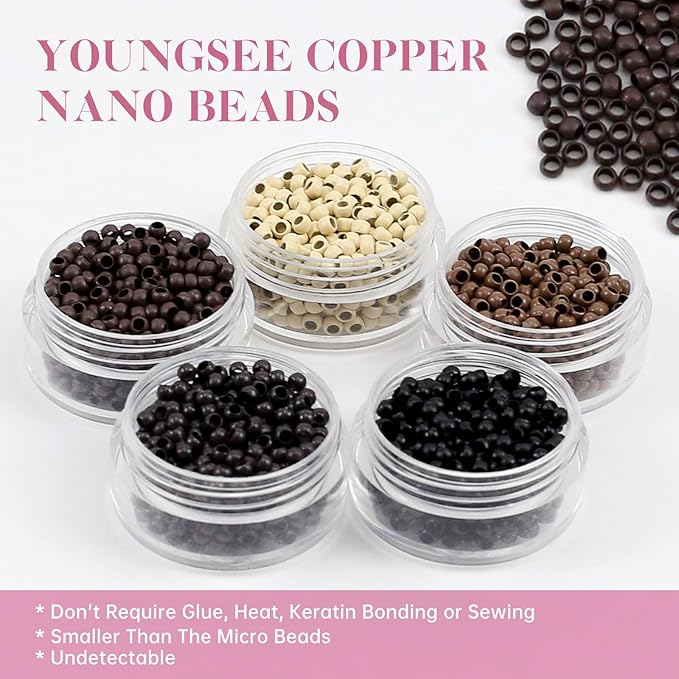 YoungSee Nano Ring Hair Extensions Black Ombre Nano Hair Extensions Real Human Hair Ombre Black to Silver Nano-Bead Hair Extension Human Hair Balayage Silver 1g/s 50g 20inch
