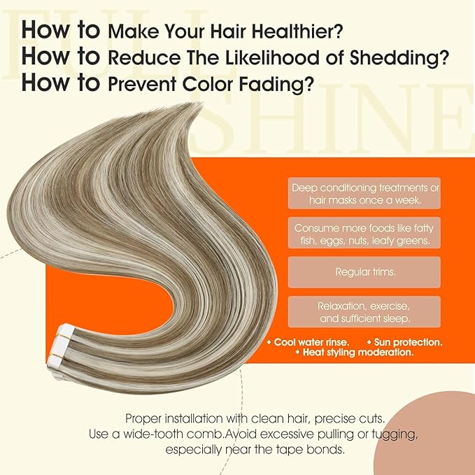 Full Shine Tape in Hair Extensions Remy Human Hair 22 Inch Tape in Extensions for Women Straight Hair Extensions Tape ins Color 8 Ash Brown Highlights 60 Platinum Blonde 50Gram 20pcs Natural Hair
