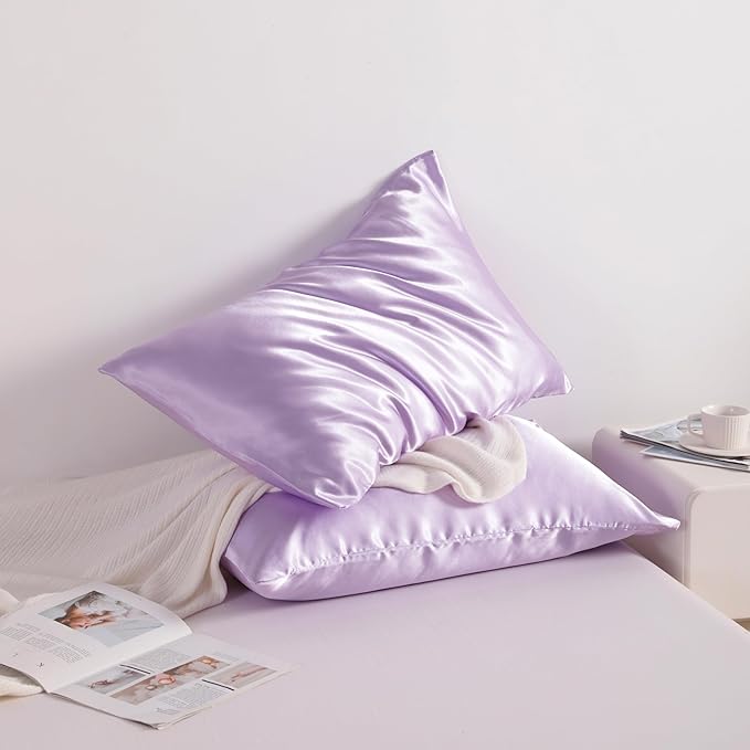 NTBAY 2 Pack Satin King Pillowcases for Hair and Skin, Luxurious and Silky Pillow Cases with Envelope Closure, 20x40 Inches, Light Purple