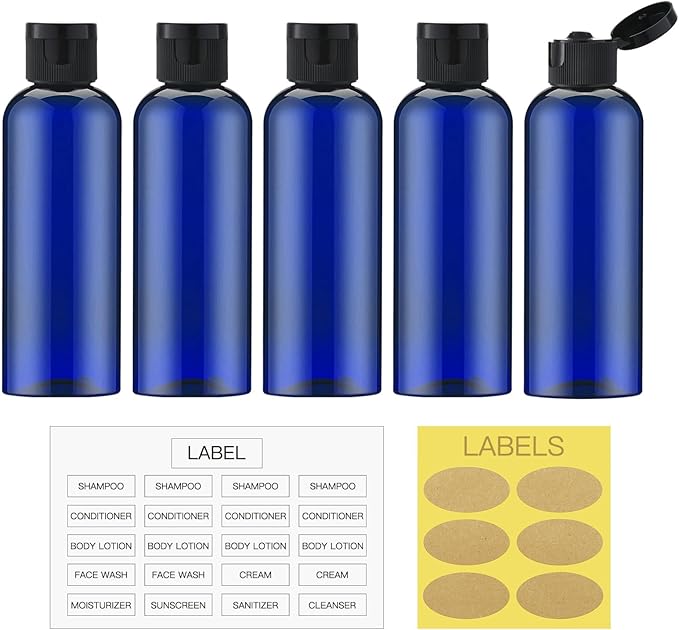 LISAPACK 3.4 oz Travel Bottles for Toiletries, Plastic Travel Size Containers for Shampoo Conditioner TSA Approved, Empty Small Squeeze for Lotion, Leak Proof Mini Liquid Tube for Refillable Blue