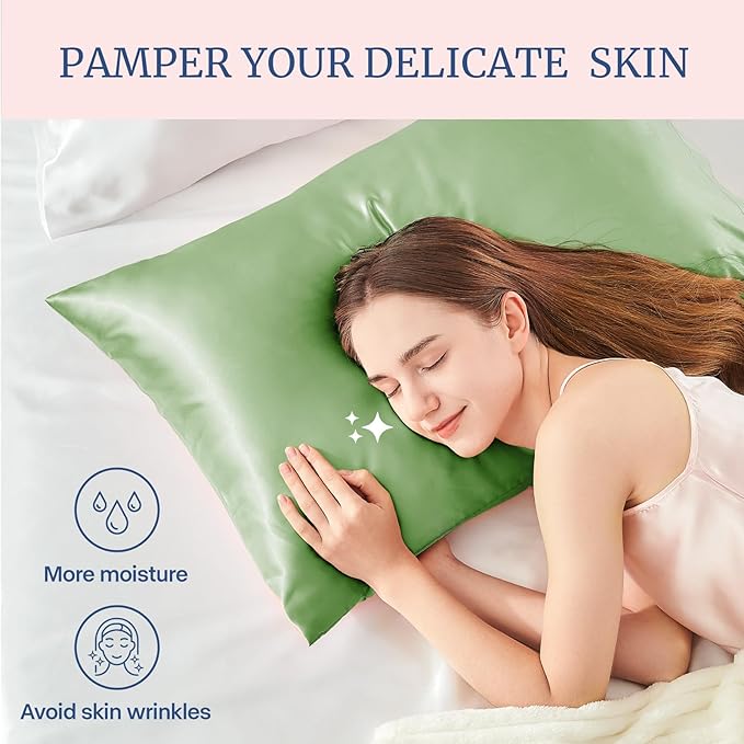 BEDELITE Satin Pillowcase for Hair and Skin, Super Soft and Cooling Similar to Silk Pillow Cases 2 Pack with Envelope Closure, Gift for Women Men(20"x30" Queen Size, Sage Green)