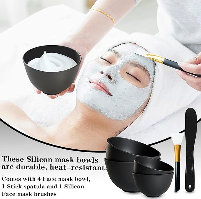 4Pcs Silicone Mixing Bowl DIY Hair Color Mixing Bowls for Home Salon Spa Face Skin Applicator Bowl, Black
