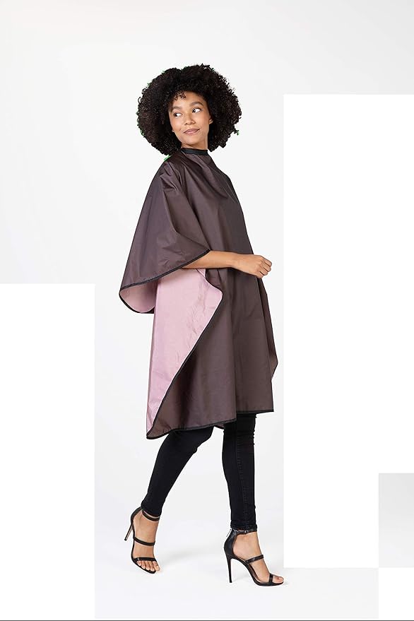 Betty Dain Reversi Reversible Coloring/Styling Cape, Two-Sided Cape, Black Side Has Chemical Proof Finish for Processing, Snap Closure at Neck, 50 x 60 Inches, Rose