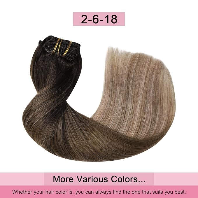 Pro2.0 Remy Real Human Hair Extensions Clip ins 120g Thick 7pcs Color #2/6/18 Dark Brown to Dirty Blonde Remy Clip in Hair Extensions Real Human Hair 16inch Double Weft（#2/6/18-16inch）