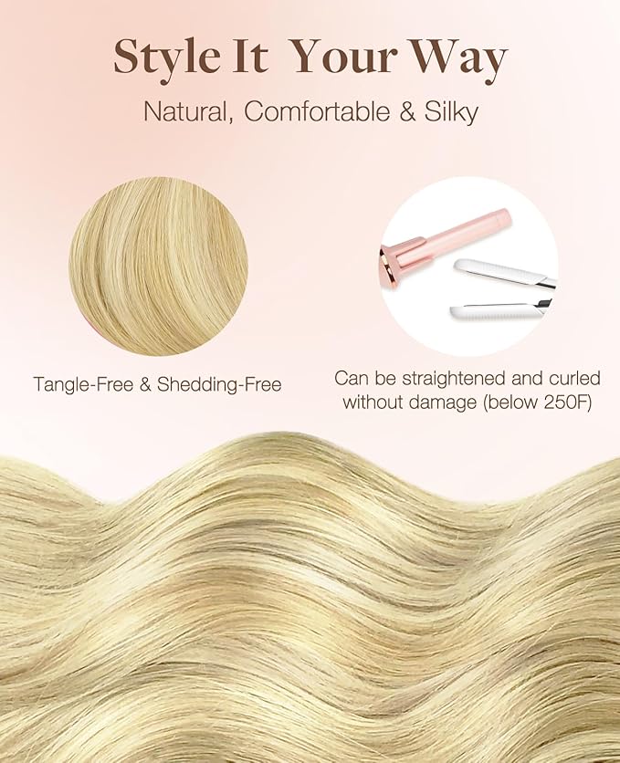 GOO GOO Invisi Edge Tape in Hair Extensions Human Hair, 18AT60A Pearl Ash Blonde Highlights 20pcs 20inch 50g, Virgin Remy Hair, Seamless Injected Tape, Natural Look