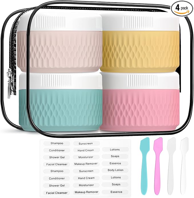 BPA Free Silicone Cream Jars - TSA Approved 3oz Travel Size Containers, Leak-proof with Lid for Cosmetic, Face, Hand, Body Glitters
