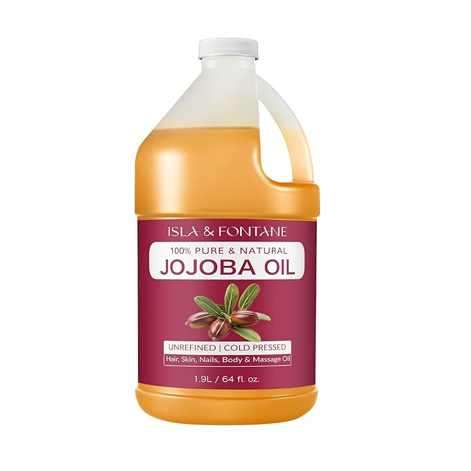 ISLA & FONTANE Jojoba Oil – 64 fl oz | 100% Pure & Natural | Golden, Unrefined, Cold Pressed | Hexane-Free Carrier Oil for Skin, Hair, Face, Nails & Body Moisturizing