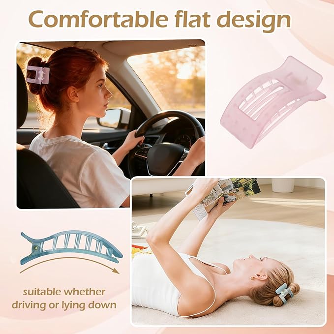 French Flat Hair Clips for Women 6pcs Hair Claw Clips for Thick or Thin Hair Matte Claw Clips for Girls Barrettes Non-Slip Strong Hold Hair Accessories for Women (Ice Cream)