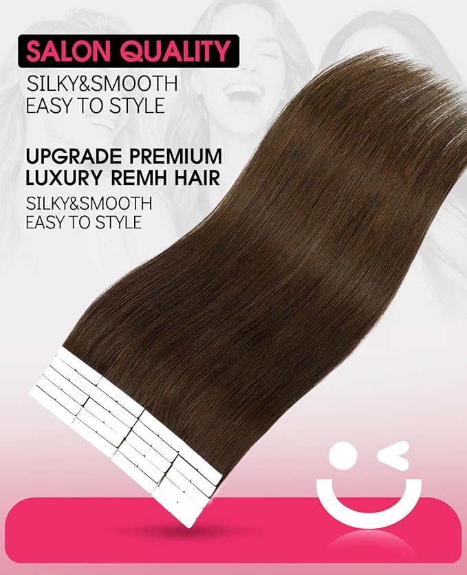 Youngsmile Insert Tape in Hair Extensions Injection Human Hair Extensions #4 Chocolate Brown Invisi Edge Tape ins Remy Human Hair 20 Inch Injected Hair Tape in Extensions 20pcs 45g Straight (#4,20'')