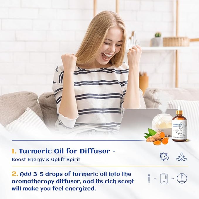HIQILI 100ML Turmeric Oil for Face Skin Care, Aromatherapy,100% Pure, Use After Dilution- 3.38 Fl Oz