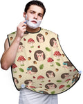 Beard Hair Catcher Bib, Waterproof Non-Stick Grooming Apron for Shaving Trimming, Perfect for Men Dad, Cute Baby Hedgehog and Mushrooms Shave Bib