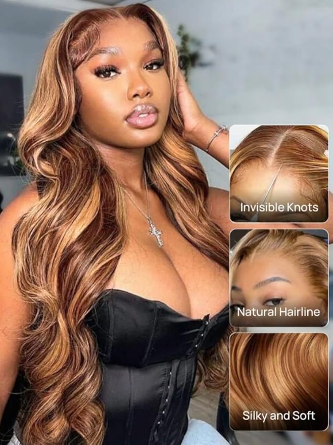 KLAIYI Wear And Go Glueless Wig Bye Bye Knots 13x4 Precut Lace Front Wigs Human Hair Ombre Highlight Blonde Body Wave Wig Pre Bleached Pre Everything Pre Plucked with Baby Hair 3S Ready to Wear 26Inch