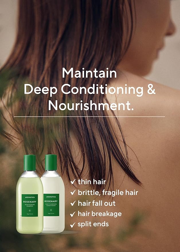 AROMATICA Rosemary Scalp Scaling Shampoo and Conditioner Set 13.53 fl.oz each – Vegan Korean Hair Care Gift Set for Woman with Rosemary Oil. Sulfate Free Shampoo Conditioner For Hair Growth