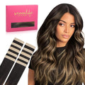 WENNALIFE Tape in Hair Extensions Human Hair Balayage Dark Brown Mixed Chestnut Brown Tape in Extensions, 10pcs 30g 24 inch Remy Invisible Tape Ins Straight Soft Real Human Hair Tape in Extensions