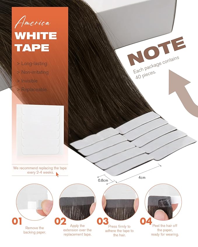 Sunny Hair Brown Tape in Hair Extensions Human Hair 18 inch Remy Hair Extensions Tape in Thick End Tape ins Human Hair Extensions 40Pcs 100g