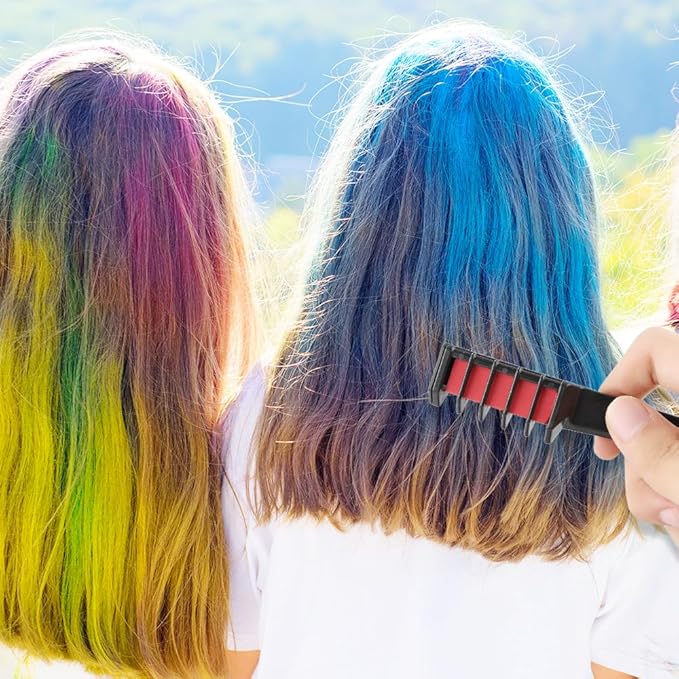 Festive Fun Hair Chalk Combs, 2026 New Chalk Hair Color for Girls, Temporary Wash out Hair Color Kids, Christmas Girl Gifts, Skin Safe Materials (10 colors)