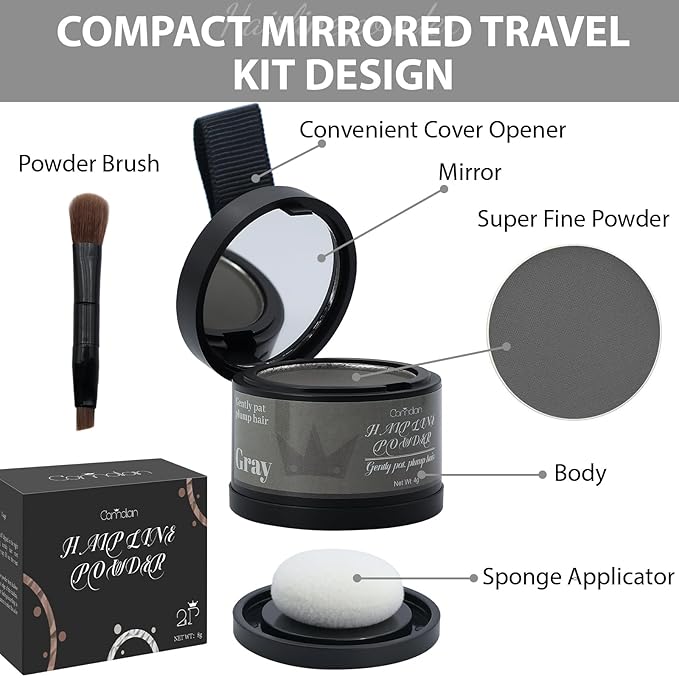 2 Pack Hairline Powder for Women and Men, Used to Root Touch Up Hair Color, Thinning and Gray Hair Coverage and Bald Spots Coverage, Gray